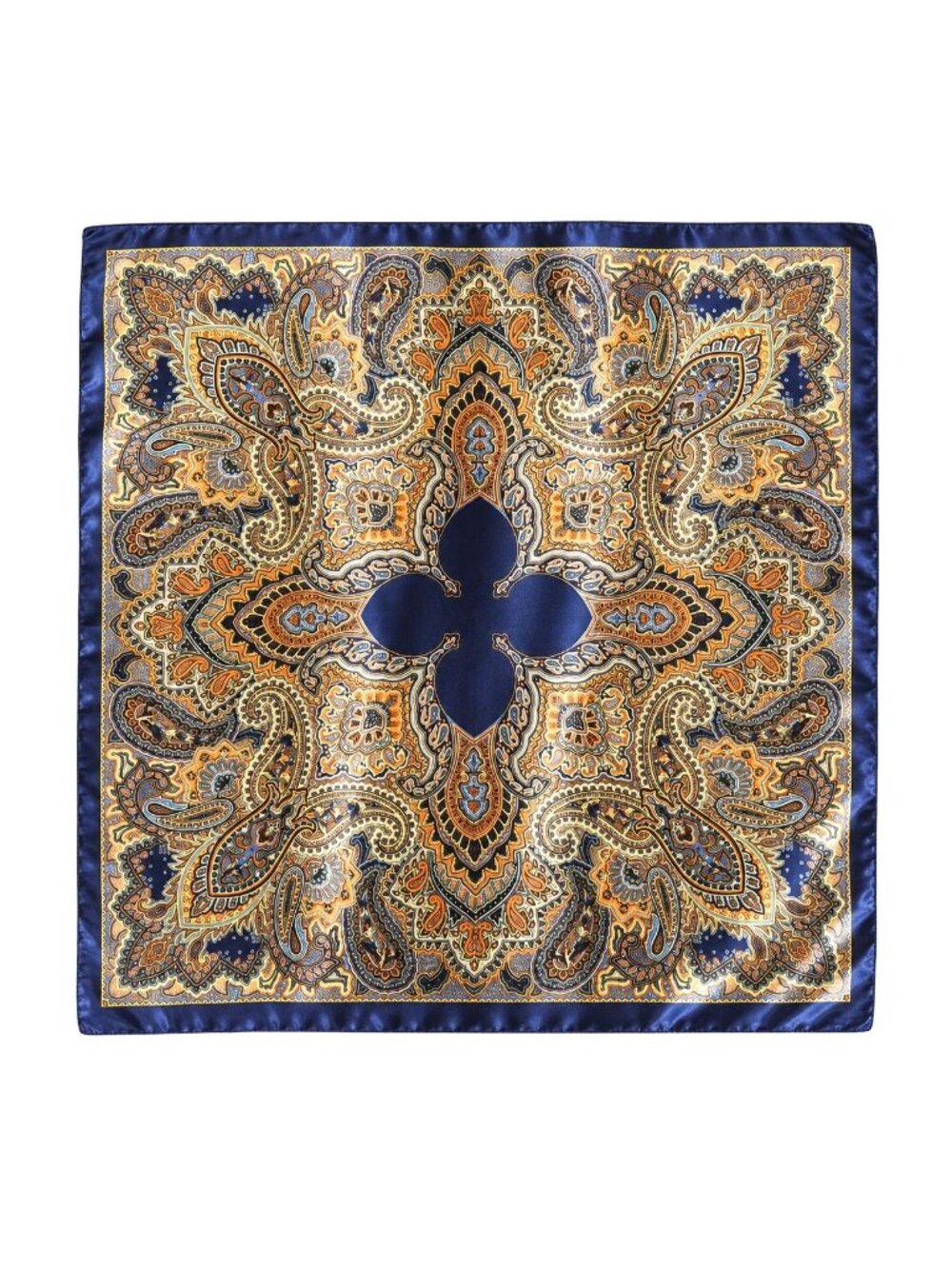 Navy Orange Paisley Wild Rag Scarf 35x35 Satin Western Cowboy Cowgirl
